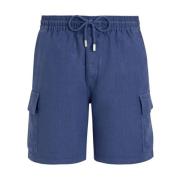 Solide Linnen Cargo Bermuda Shorts Vilebrequin , Blue , Heren