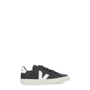 Zwarte Leren Sneakers Ronde Neus Logo Veja , Black , Heren