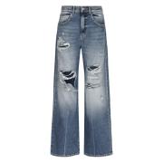 Versleten Wide-Leg Jeans Icon Denim , Blue , Dames