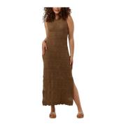 Gebreide Midi Jurk Kameelkleur Second Dames , Brown , Dames