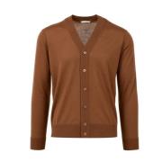 Bruine Wol V-Hals Cardigan Sweater Paolo Pecora , Brown , Heren