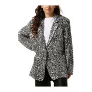 Glitter Velvet Blazer Notre-v , Gray , Dames