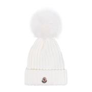 Witte Gebreide Pompom Muts Moncler , White , Dames