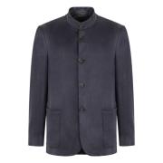 Mandarijn Kraag Twill Blazer met Knopen Giorgio Armani , Blue , Heren