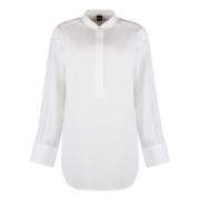 Lyocell Mandarin Kraag Poplin Blouse Hugo Boss , White , Dames