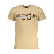 Heren Katoenen T-shirt met Print Cavalli Class , Beige , Heren