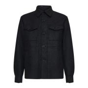 Charcoal Grey Virgin Wool Shirt Jacket Harris Wharf London , Gray , He...