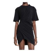 Zwarte Jersey Jurk met Gerimpelde Details Mugler , Black , Dames