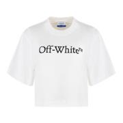 Katoenen Logo Print Cropped T-Shirt Off White , White , Dames