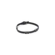 Zwarte Leren Armband Elegante Stijl Valentino Garavani , Black , Heren