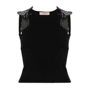 Zwart Kant Detail Mouwloze Top Twinset , Black , Dames