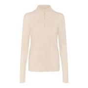 Hoge Hals Pullover Gebreid Haver Melange Cream , Beige , Dames