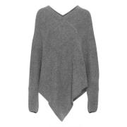 Gebreide Poncho Asfalt Melange Stijlvol Patroon Cream , Gray , Dames