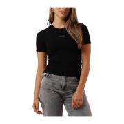 Zwart Gebreid Rib T-shirt Alix The Label , Black , Dames