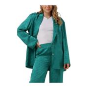 Oversized Geweven Blazer Dames Tekst Alix The Label , Green , Dames