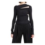 Zwart Stretch Jersey Gerimpelde Voorkant Top The Attico , Black , Dame...