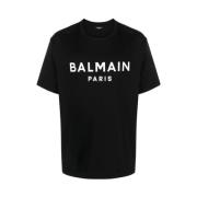 Zwart Logo Print T-Shirt Balmain , Black , Heren