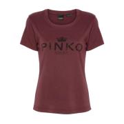 Bordeaux Rood Logo Print Crew Neck Pinko , Red , Dames