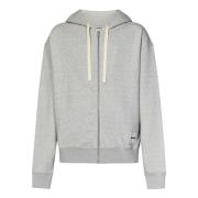 Grijze Zip-Up Hoodie met Logo Label Jil Sander , Gray , Heren