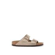 Suede Leren Dubbele Band Slippers Birkenstock , Beige , Heren