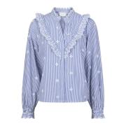 Blauwe Degas Blouse met Ruches Neo Noir , Blue , Dames