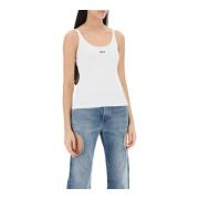 Geribbeld Katoenen Tanktop met Borduursel Off White , White , Dames