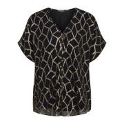 Metallic Patroon Blouse Zwart Bruuns Bazaar , Black , Dames