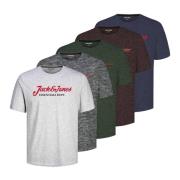 Heren T-Shirt 5-Pack Korte Mouw Jack & Jones , Multicolor , Heren