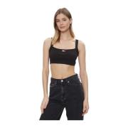 Zwarte Crop Top met Bandjes Tommy Jeans , Black , Dames