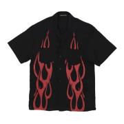 Flames All Over Short Sleeve Shirt Vision OF Super , Black , Heren