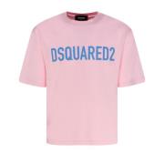 Logo Print T-Shirt in Lichtroze en Hemelsblauw Dsquared2 , Pink , Here...