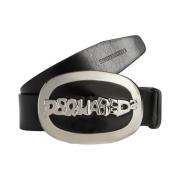 Zwarte Leren Riem met Logogesp Dsquared2 , Black , Heren