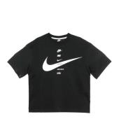 Zwart/Wit Swoosh Top T-shirt Nike , Black , Dames