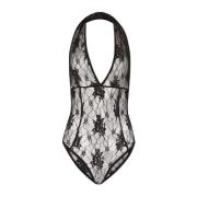 Zwarte Kant Bodysuit - Elegante Stijl Nina Ricci , Black , Dames