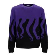 Crewneck Sweater Zwart/Paars Geborduurd Logo Octopus , Purple , Heren