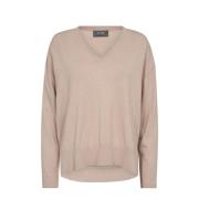 V-Neck Knit Strik Rose Smoke MOS Mosh , Beige , Dames