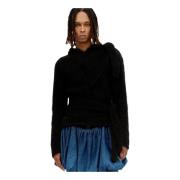 Mohair Hoodie met Bindconstructie Aaron Esh , Black , Heren