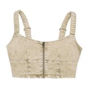 Aged Zip Bustier Denim Top Guess , Beige , Dames