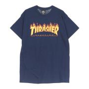 Flame Tee Navy/Geel Heren T-shirt Thrasher , Blue , Heren