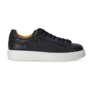 Navy Blauw Gehamerd Leren Sneaker Doucal's , Blue , Heren