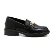 Zwarte Leren Loafer met Gouden Logo Tommy Hilfiger , Black , Dames