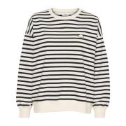 Gestreepte Sweatshirt met Geborduurd Detail Saint Tropez , Beige , Dam...