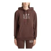 Trekkoord Effen Logo Zak Hoodie Emporio Armani EA7 , Brown , Dames