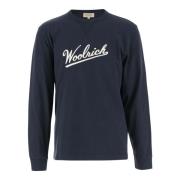 Katoenen Crew Neck Longsleeve T-shirt Woolrich , Blue , Heren