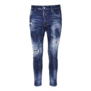 Faded Dark Blue Denim Jeans Dsquared2 , Blue , Heren