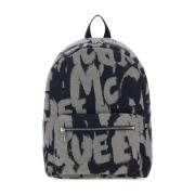 Graffiti Denim Rugzak Blauw Alexander McQueen , Multicolor , Heren