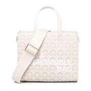 Geometrische Print Eco-Vriendelijke Tas met Rits V73 , White , Dames