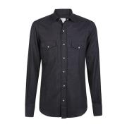 Katoen Lyocell Shirt Texas Stijl Eleventy , Black , Heren