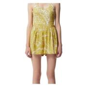 Flared Shorts van Ruwe Zijde met Originele Print Bizuu , Yellow , Dame...