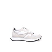 Leren Sneakers Ronde Neus Logo Vetersluiting Hugo Boss , Beige , Heren